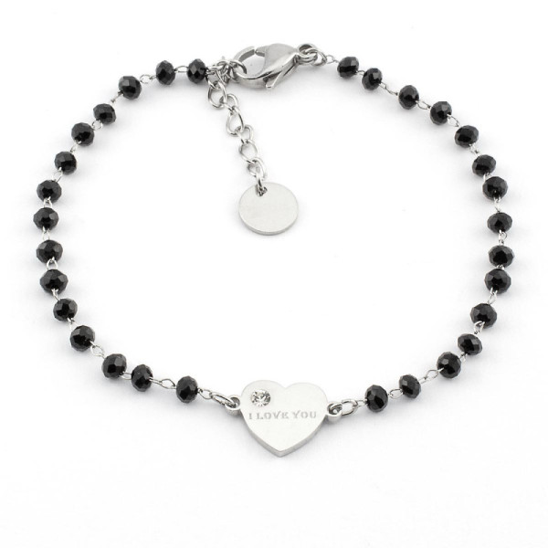 Zoppi Jewels|Bracciale in metallo con cuore inciso e pietre nere