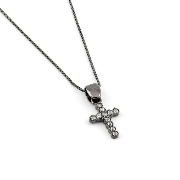 Zoppi Jewels:Collana uomo argento nero con piccola croce a pavè