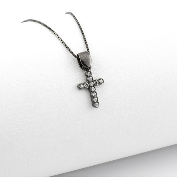 Zoppi Jewels:Collana uomo argento nero con piccola croce a pavè