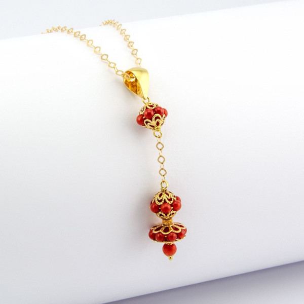 Zoppi Jewels|Collana con pendente in oro 18kt e corallo rosso