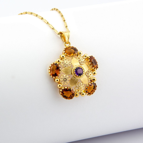 Zoppi Jewels|Collana con pendente in oro 18kt e pietre Topazio e Ametista