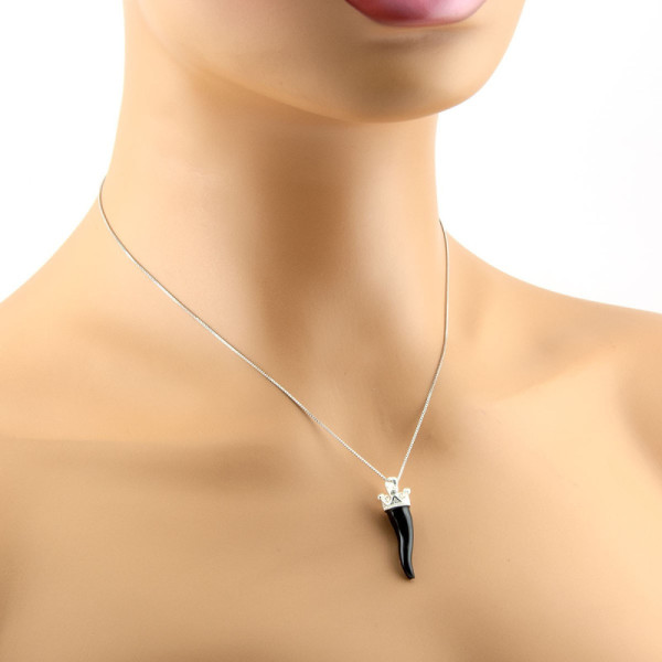 Zoppi Jewels|Collana con corno con corona in argento e smalto nero