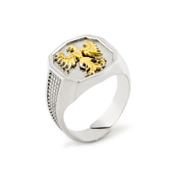 Anello chevalier in argento con stemma dorato 40,00 € Anelli Uomo