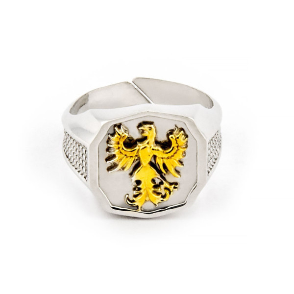 Anello chevalier in argento con stemma dorato 40,00 € Anelli Uomo