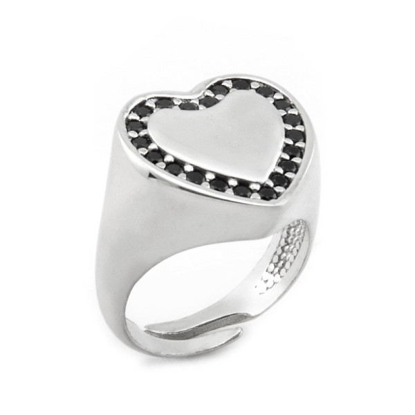 Zoppi Jewels|Anello da mignolo con cuore contornato da pietre nere