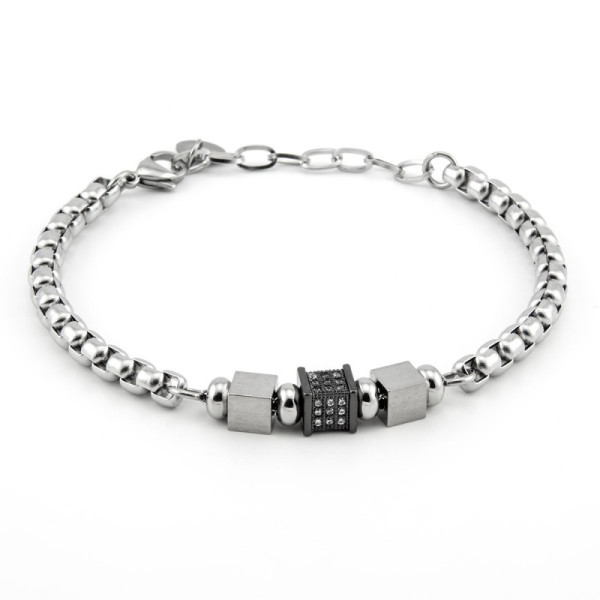 Bracciale in acciaio con cubi silver e cubo nero con pietre 32,00 € Bracciali Uomo
