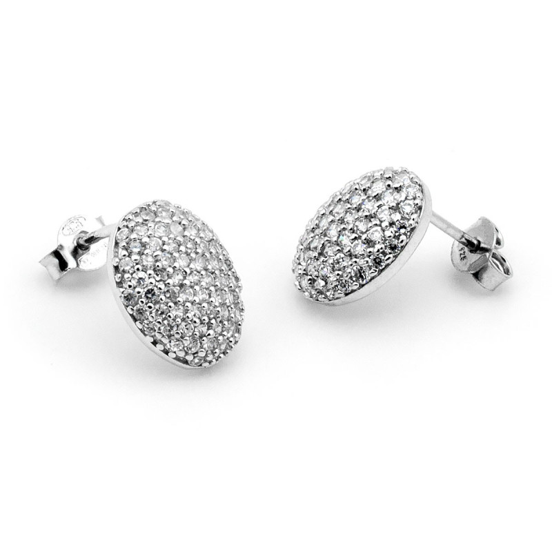 Orecchini a toppe ovali in argento a pavè