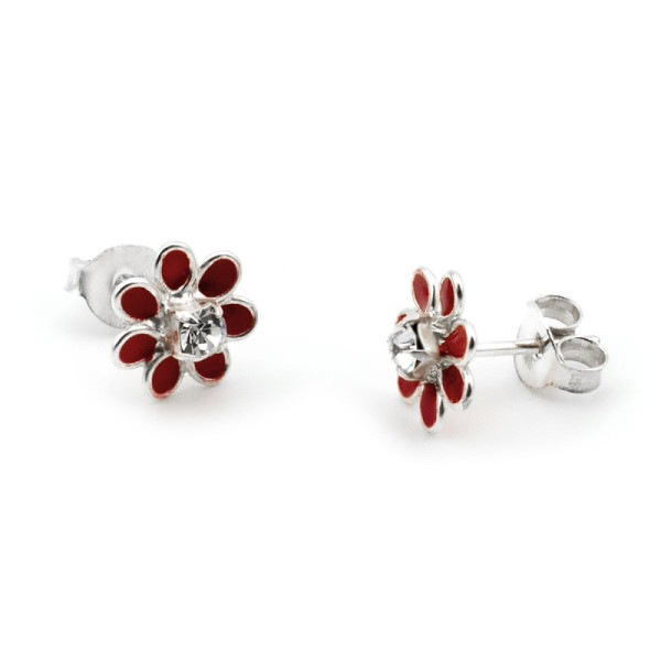 Orecchini bimba a fiorellini rossi con pietra in argento 12,00 € Orecchini Kids