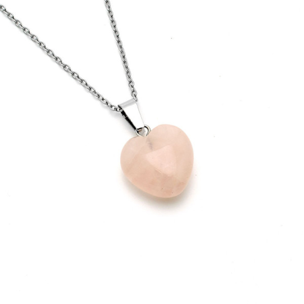 Cuore in pietra Quarzo rosa naturale con catenina acciaio 12,00 € Collane con gemme