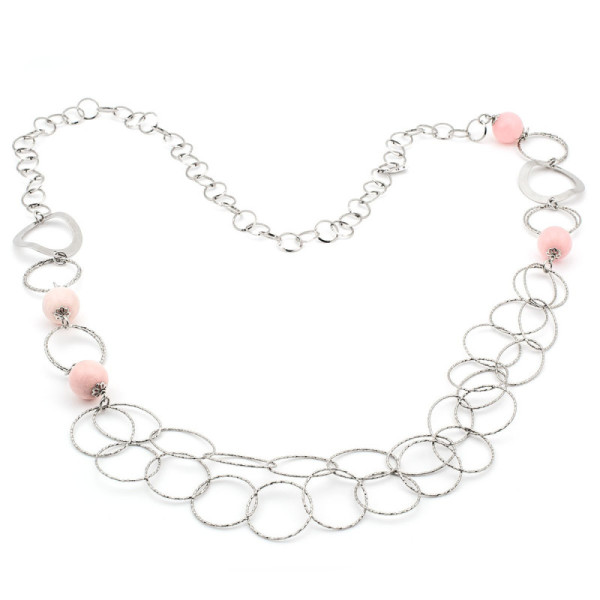 Zoppi Jewels|Collana lunga in bronzo placcato oro con agata rosa