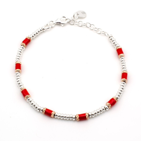 Zoppi Jewels:Bracciale a rondelle con bauletti rossi in argento
