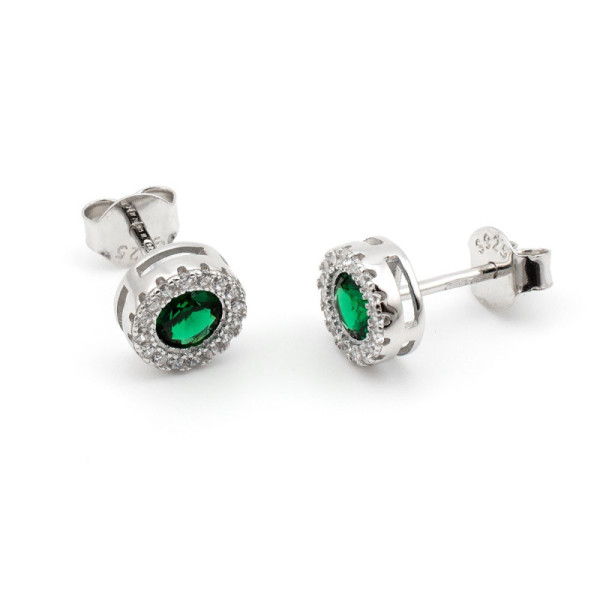 Zoppi Jewels|Orecchini toppe 7mm in argento con zirconi verde smeraldo