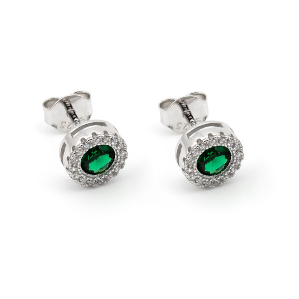 Zoppi Jewels|Orecchini toppe 7mm in argento con zirconi verde smeraldo