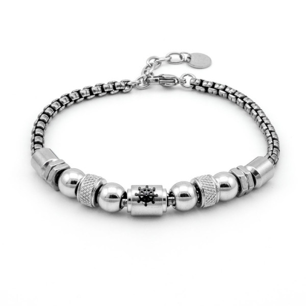 Zoppi Jewels|Bracciale uomo in acciaio a catena rolò e sfera con timone