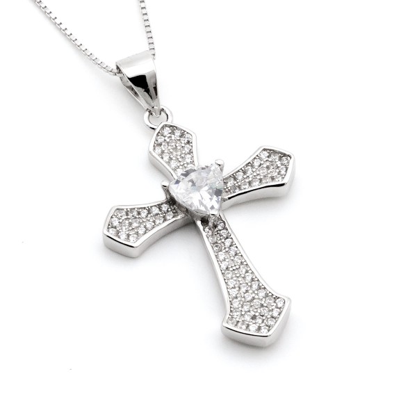 Zoppi Jewels|Collana con croce a pavè in argento 925