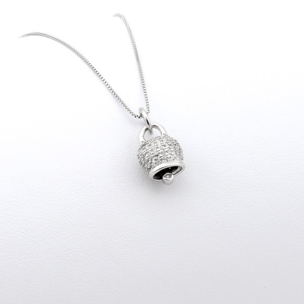 Collana con campanella a pavè in argento 925