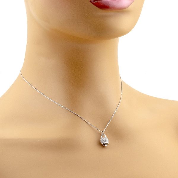 Collana con campanella a pavè in argento 925