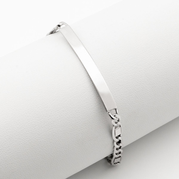 Bracciale con targhetta a maglia figaro in argento 925
