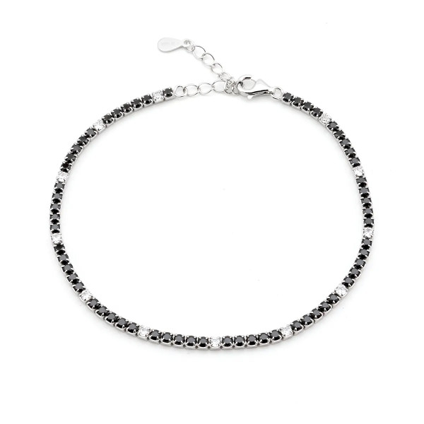 Tennis 2mm in argento con pietre nere e bianche