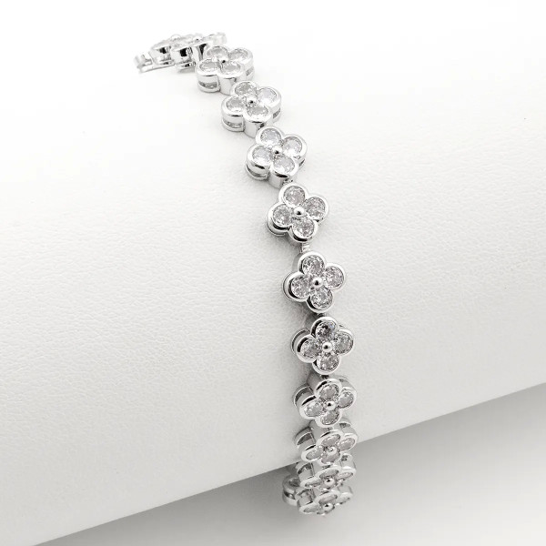 Zoppi Jewels|Bracciale tennis con fiori in acciaio e zirconi bianchi