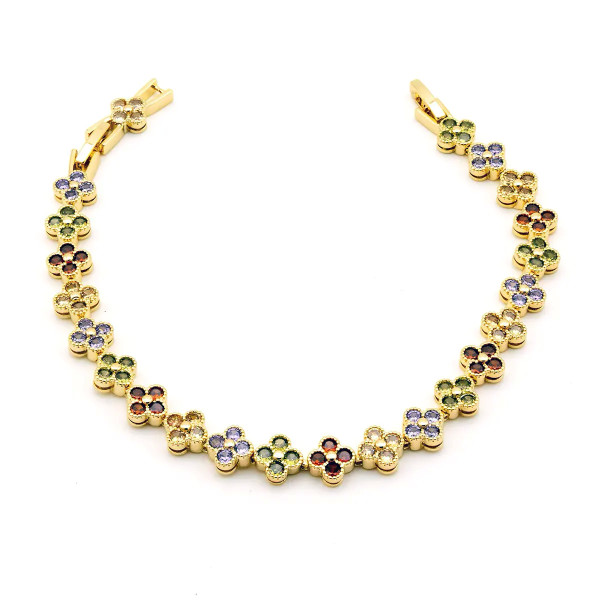 Zoppi Jewels|Bracciale tennis con fiori in acciaio oro e zirconi multicolor