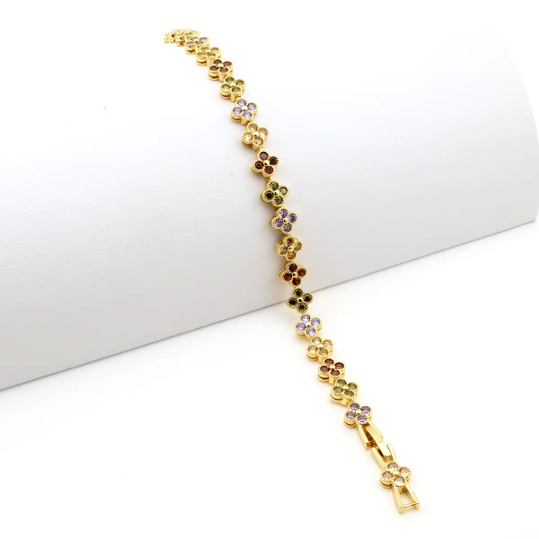 Zoppi Jewels|Bracciale tennis con fiori in acciaio oro e zirconi multicolor