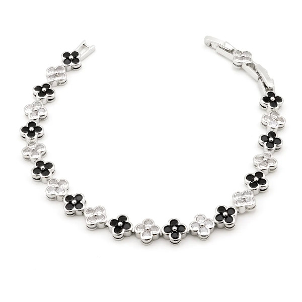Zoppi Jewels|Bracciale tennis con fiori in acciaio e zirconi bianchi e neri