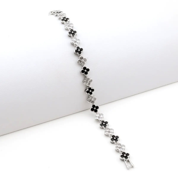 Zoppi Jewels|Bracciale tennis con fiori in acciaio e zirconi bianchi e neri