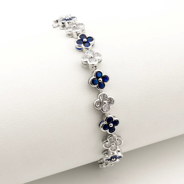 Zoppi jewels|Bracciale tennis con fiori in acciaio e zirconi bianchi e blu|23,00 €