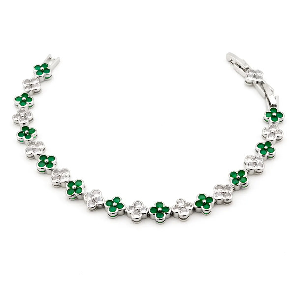 Zoppi Jewels|Bracciale tennis con fiori in acciaio e zirconi bianchi e verde