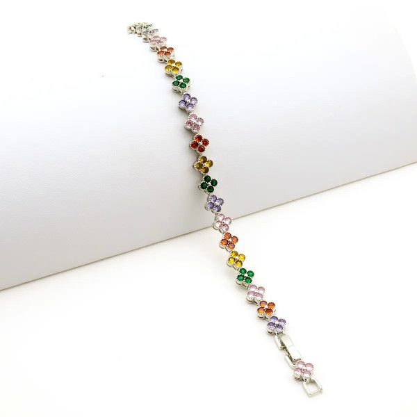 Zoppi Jewels|Bracciale tennis con fiori in acciaio e zirconi multicolor