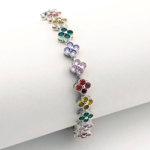 Zoppi Jewels|Bracciale tennis con fiori in acciaio e zirconi multicolor