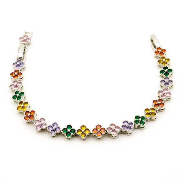 Zoppi Jewels|Bracciale tennis con fiori in acciaio e zirconi multicolor