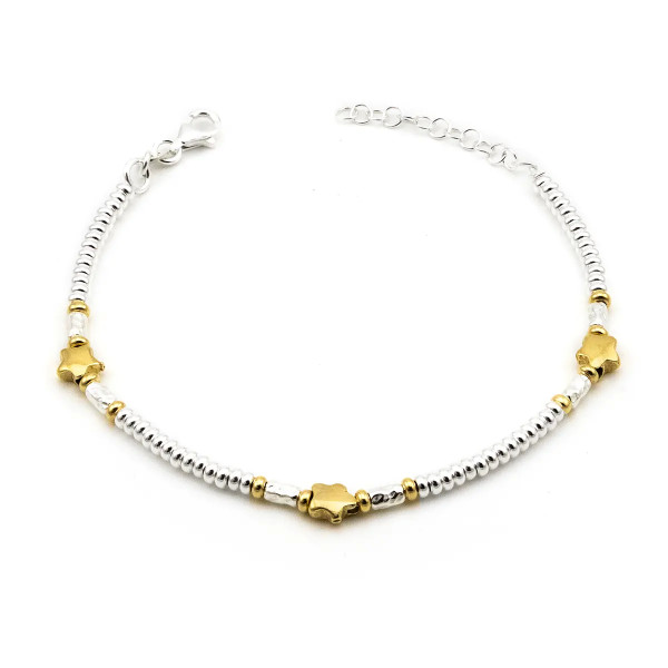 Bracciale in argento a rondelle con fiori dorati