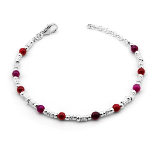 Zoppi Jewels|Bracciale in argento a pepite e pallini con pietre dure miste
