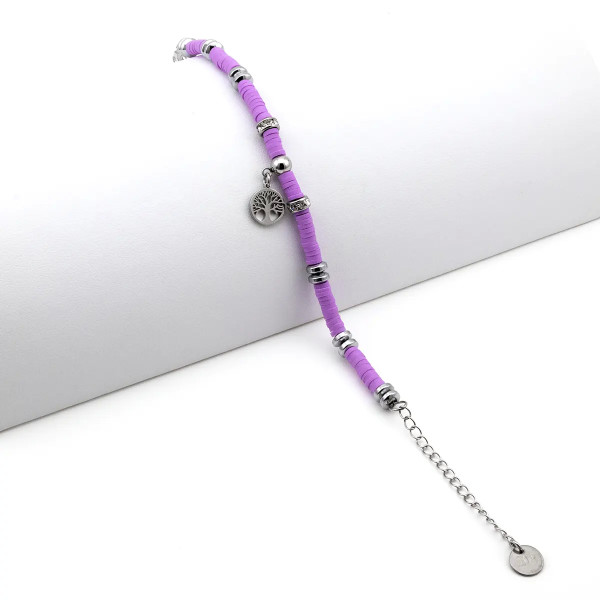 Bracciale Albero della Vita in Acciaio e Argilla viola