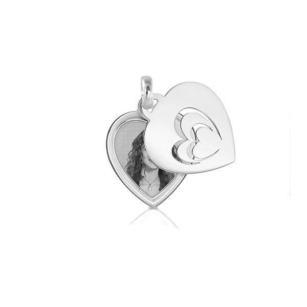 Medaglia portafoto in argento cuore incisa