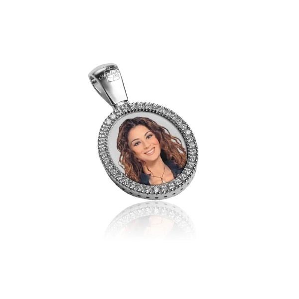 Zoppi Jewels|Medaglia foto a colori ovale con zirconi in argento 925