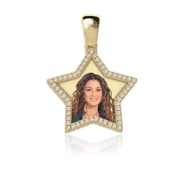 Zoppi Jewels|Medaglia foto a colori stella con zirconi in oro 18kt