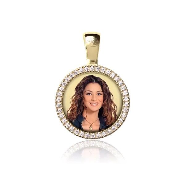 Zoppi Jewels|Medaglia foto a colori Tonda con zirconi in oro 18kt