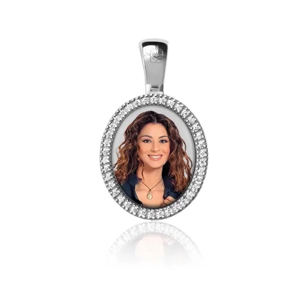 Zoppi Jewels|Medaglia foto a colori ovale con zirconi in oro 18kt