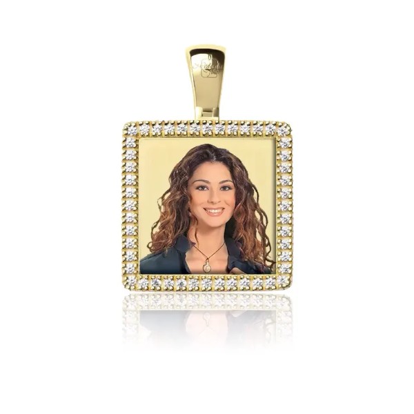 Zoppi Jewels|Medaglia foto a colori Quadrata con zirconi in oro 9kt