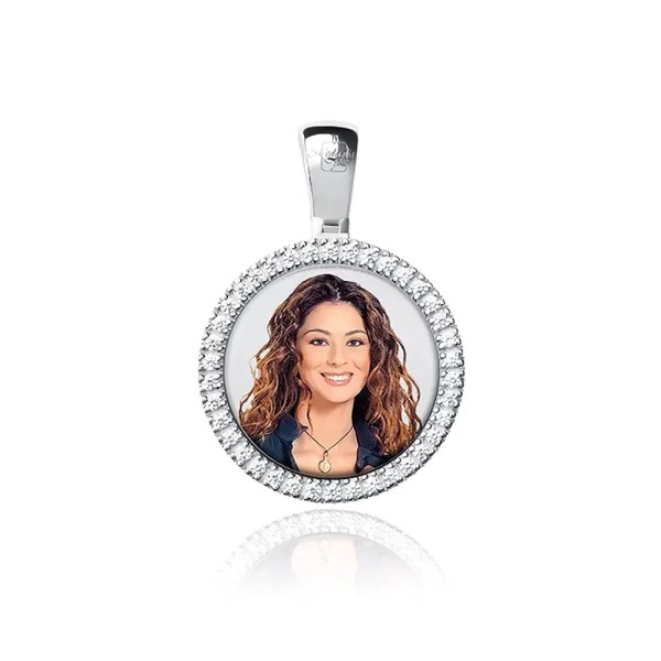 Zoppi Jewels|Medaglia foto a colori Tonda con zirconi in oro 9kt