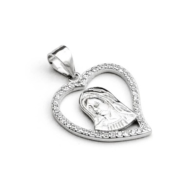 Ciondolo cuore con madonna in argento e pietre