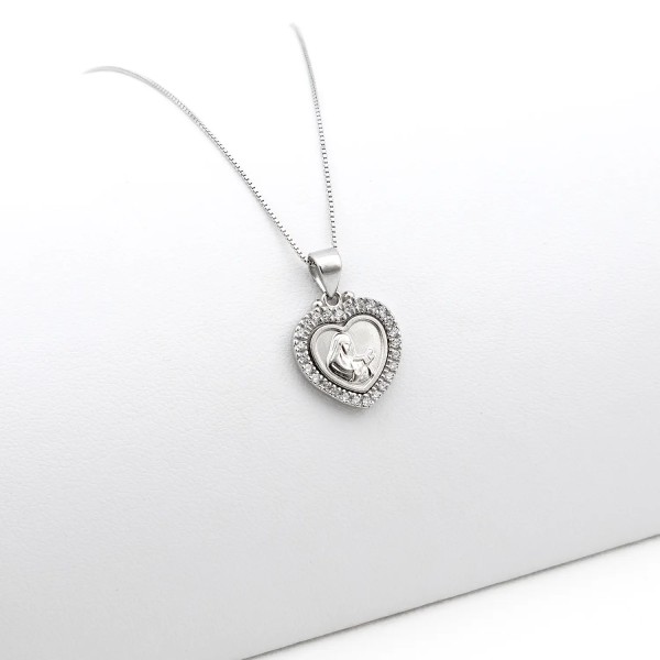 Collana con cuore con Madonna in argento e pietre