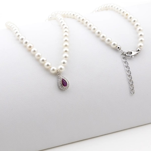 Zoppi Jewels|Collana di perle con ciondolo a goccia con pietra rosso rubino