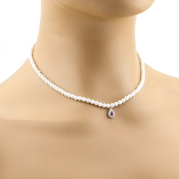 Zoppi Jewels|Collana di perle con ciondolo a goccia con pietra rosso rubino