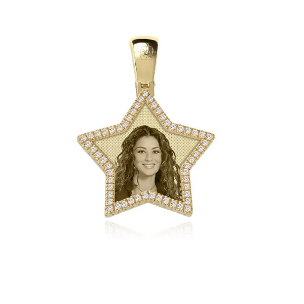 Zoppi Jewels|Medaglia foto incisa Stella con zirconi in oro 18kt