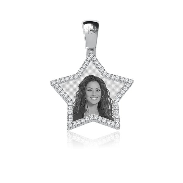 Zoppi Jewels|Medaglia foto incisa Stella con zirconi in oro 18kt