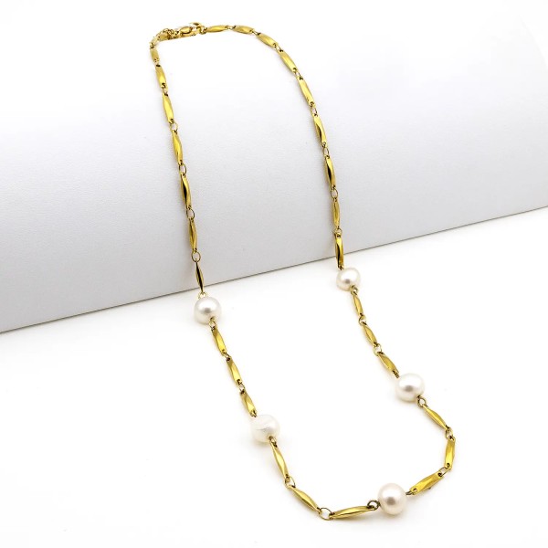 Collana in acciaio dorato e perle d'acqua dolce